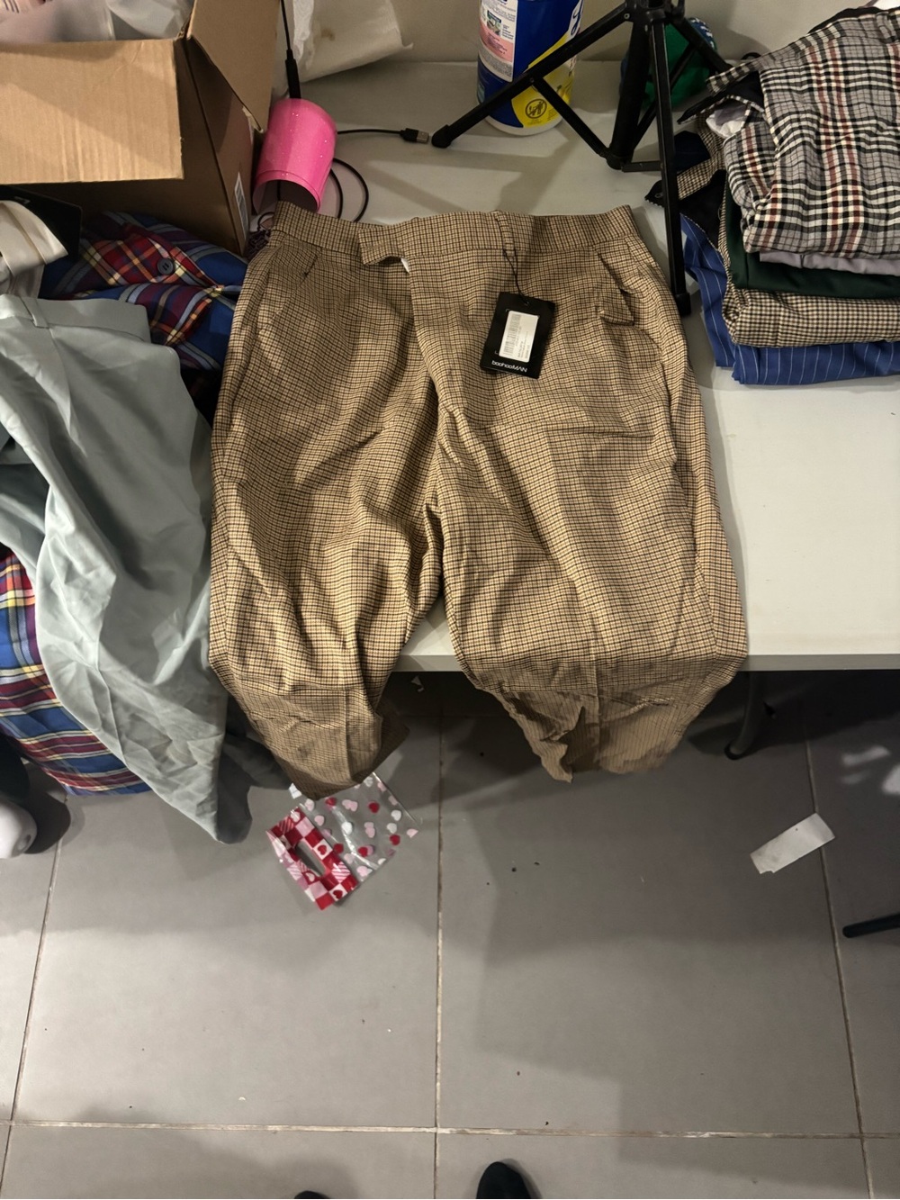 Men's Tan Plaid Dress Pants - Classic Straight Fit